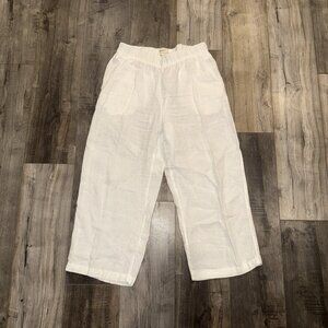 Cynthia Rowley 100% Linen Pants Wide Leg White Elastic Waist Pull On Crop Size L